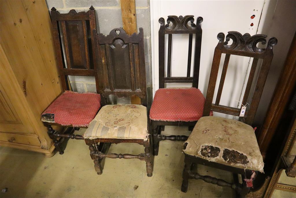 A pair of 17th century oak chairs and two others